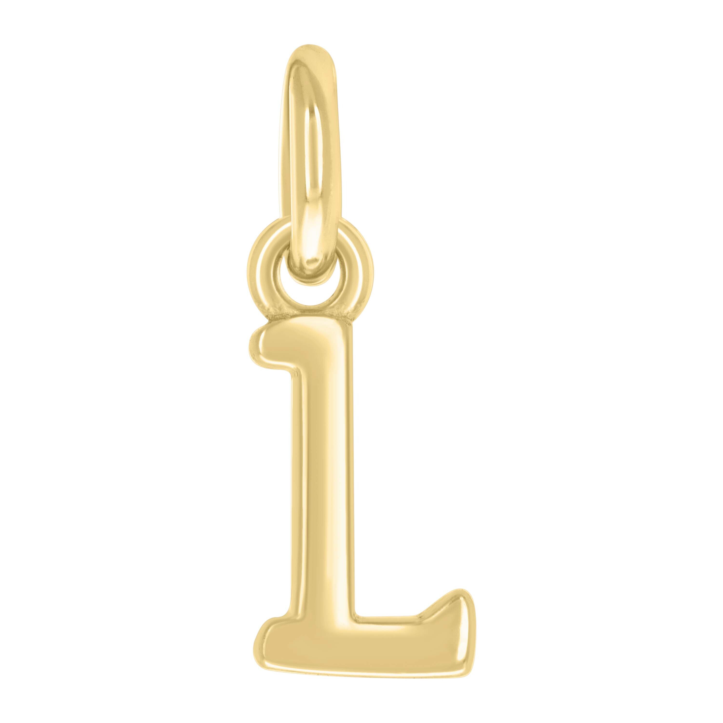 925 Sterling Silver Yellow-Tone Unisex Initial Small Alphabet L Charm Pendant